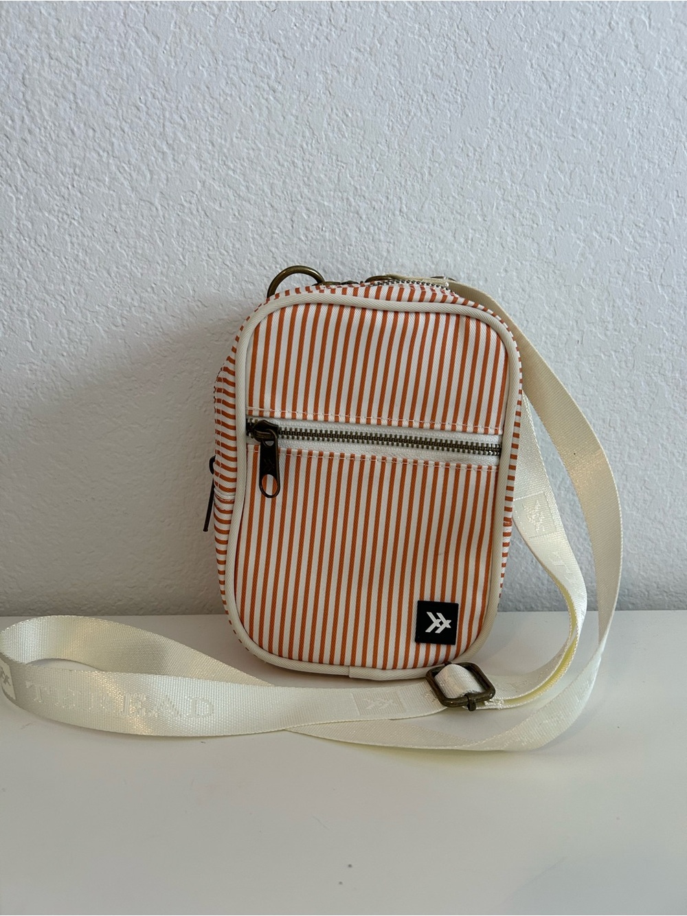 Thread Striped Orange Crossbody Bag with Ivory Strap Travel Summer Concerts NWOT